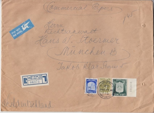 Israel - 1 L. Wappen u.a. Luftpost Einschreiben Geschäftspapiere Tel Aviv 1966