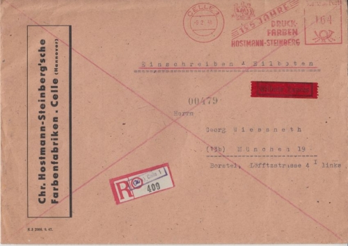 Alliierte Besetzung - Celle 1948 164 Pfg AFS Eilboten Einschreibebrief n München