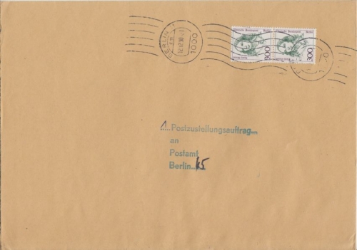 Berlin - 300 Pfg. Frauen waagr. Paar Postzustellauftrag Ortsbrief Berlin 1990