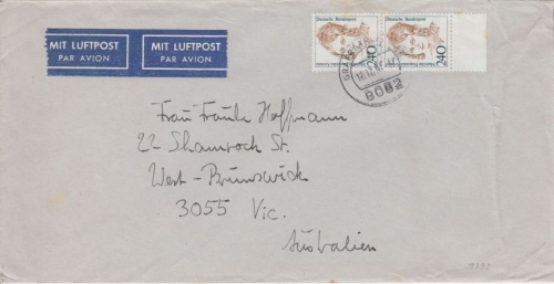 BRD - 2x240 Pfg. Frauen Luftpostbrief n. AUSTRALIEN Grafrath West-Brunswick 1991
