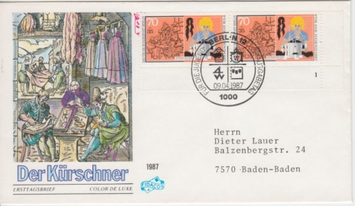 Berlin - 70 Pfg. Wofa Paar Bogenecke FORMNUMMER 1 Schmuck-FDC 1987