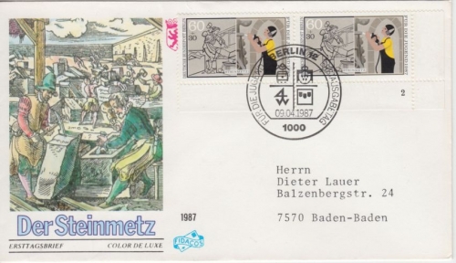 Berlin - 60 Pfg. Wofa Paar Bogenecke FORMNUMMER 2 Schmuck-FDC 1987