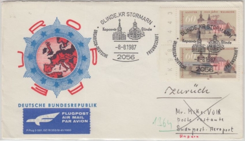 BRD - 60 Pfg. 1000 J. Kloster Walsrode Paar m. Bogennummer Lupobrief n. UNGARN