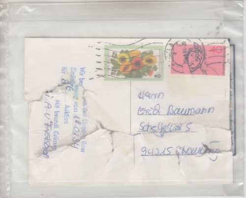 BRD - Crash cover Postkarte Köln Straubing 1994 Bundespost Kunststoffhülle