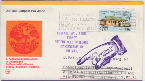 Fiji Islands - 30 C 100 J UPU Luftpostbrief Suva 1974 Zuleitungspost LH 1st-Flug