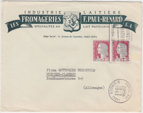 Frankreich - Paris 1962 Fromageries Paul-Renard illustrierter Firmenbrief n.