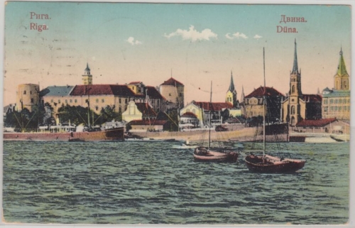 Lettland Baltikum - Riga Düna Hafen farb. Ansichtskarte gelaufen 1913 Latvia