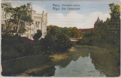 Lettland Baltikum - Riga Gasanstalt farb. Ansichtskarte gelaufen 1912 Latvia