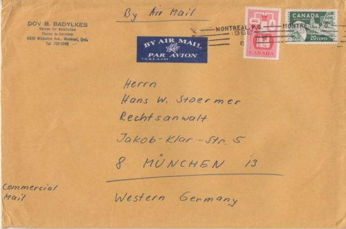 Canada - 20+25 C. Industrien schwerer Luftpostbrief Montreal München 1966