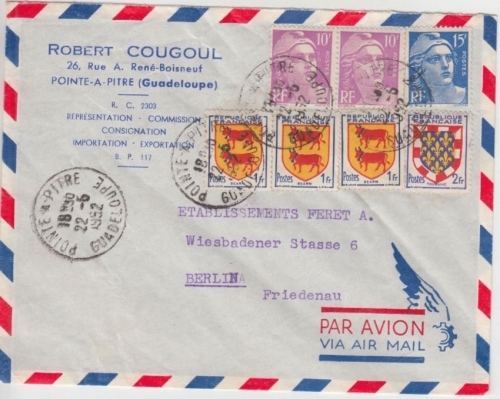 Guadeloupe - Pointe a Pitre 1952 Luftpostbrief n. Berlin