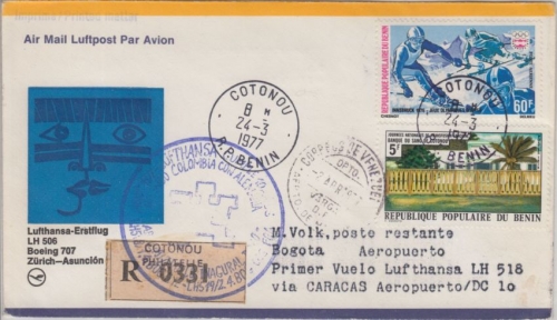 Benin - 60 F. Winterolympiade 1976 Skifahrer u.a. Luftpost Einschreibebrief 1977