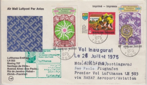 Togo - 40+10 F. 500. Geb. Kopernikus u.a. Zuleitungspost Luftpostbrief Lome 1975