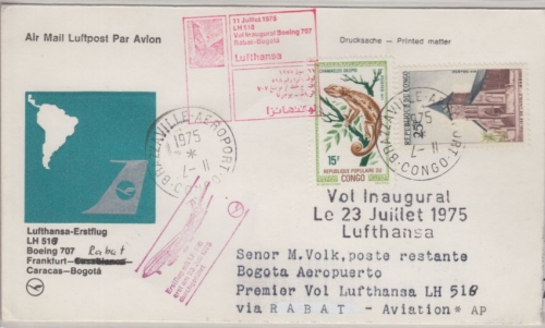 Kongo - 15 F. Chamaeleon u.a. Zuleitungspost Luftpostbrief Brazzaville 1975