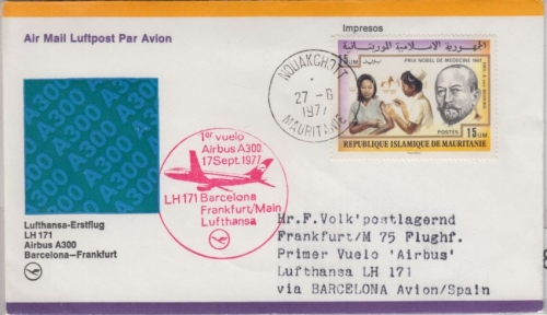 Mauretanien - 15 UM E.v. Behring Nobelpreis Zuleitungspost Lupo-Brief 1975