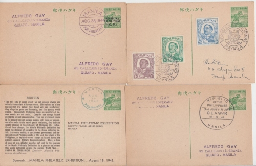 Philippinen - Japanische Besetzung 4 Ganzsachen 1943/44 teils SST