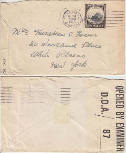 New Zealand - 4 P. Mitre Park Zensurbrief Auckland New York/USA Zensurverschluss