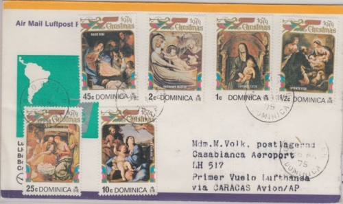 Dominica - Weihnachten 1974 Teilsatz Luftpostbrief geplante Zuleitungspost