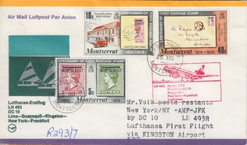 Monserrat - Zuleitungspost Lufthansa 1st-Flug Kingston New York/JFK 1976