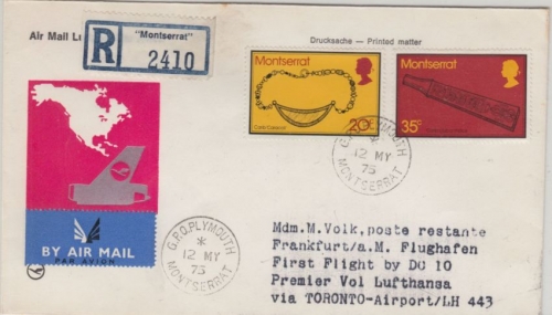 Monserrat - 20+35 C. Frühkaribische Kultur Luftpost Einschreiben Plymouth 1975