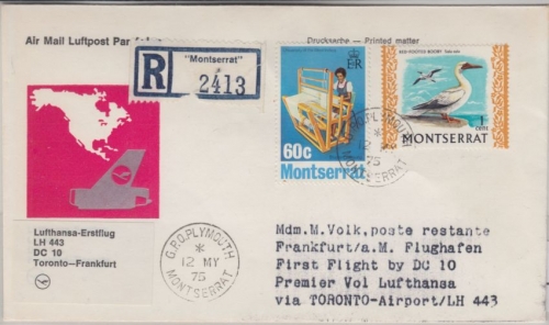 Barbados - 60 C. Webstuhl u.a. Luftpost Einschreiben Plymouth 1975