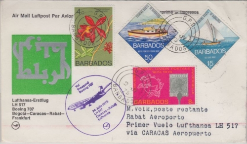 Barbados - Zuleitungspost Lufthansa 1st-Flug Caracas - Rabat 1975 Fischerboote