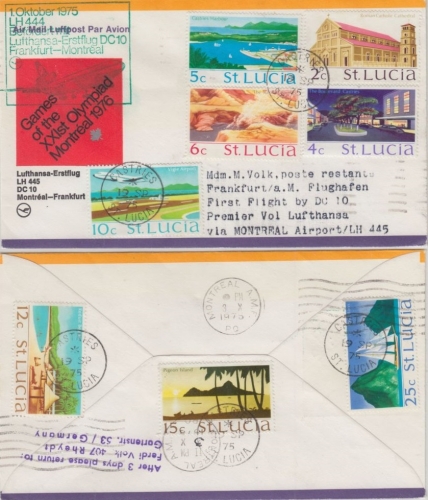St. Lucia - Zuleitungspost LH 1st-Flug Montreal - Frankfurt 1975