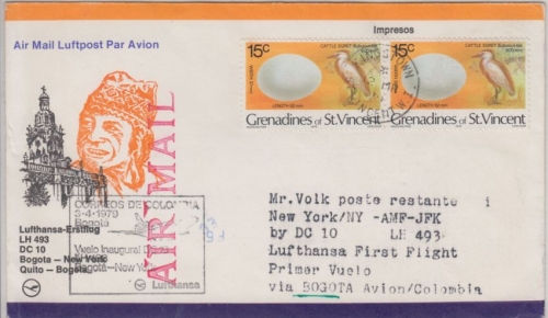Grenadines of St. Vincent - Zuleitungspost LH 1st-Flug Bogota - New York 1979