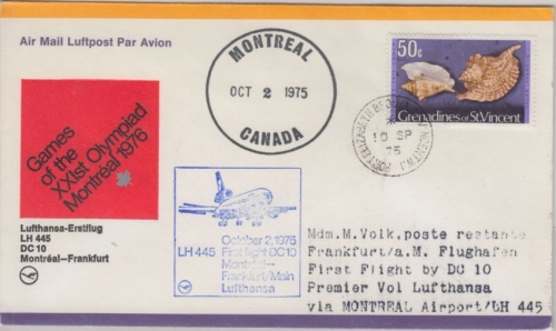 Grenadines of St. Vincent - Zuleitungspost LH 1st-Flug Montreal - Frankfurt 1975