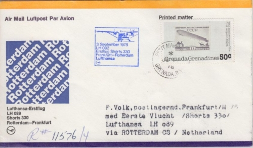 Grenada Grenadines - Zuleitungspost LH 1st-Flug Rotterdam - Frankfurt 1978