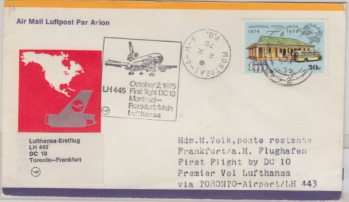 Fiji - Zuleitungspost Lufthansa 1st-Flug Toronto - Frankfurt 2.10.1975