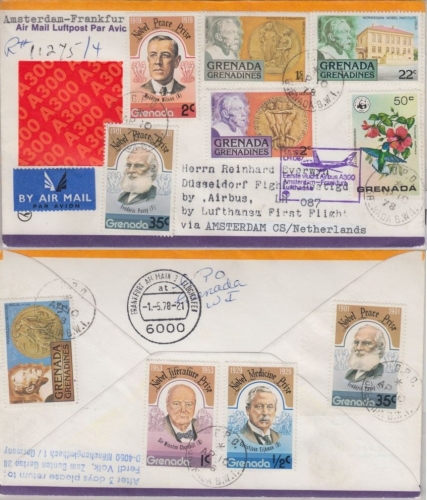 Grenada Grenadines - Zuleitungspost LH 1st-Flug Amsterdam - Düsseldorf 1978