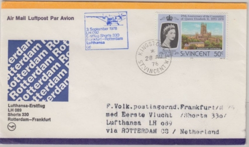 St. Vincent - Zuleitungspost LH 1st-Flug Rotterdam - Frankfurt 1978