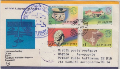 St. Vincent - Zuleitungspost LH 1st-Flug Bogota - Caracas 1977 Kunsterzeugnisse