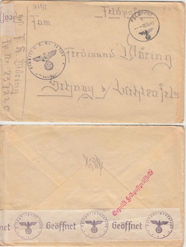 DR - Geprüft Feldpostprüfstelle L1 + Verschlussstreifen Fp.-Brief FpNr. 23722C