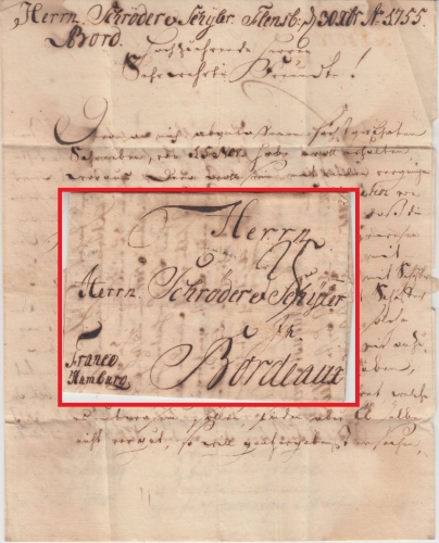 Schleswig-Holstein - Flensburg 1755 Teilfranko-Brief n. FRANKREICH ü. Hamburg
