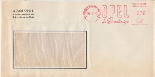 BRD - Rüsselsheim 1953 20 Pfg. AFS Opel Firmenbrief Adam Opel AG
