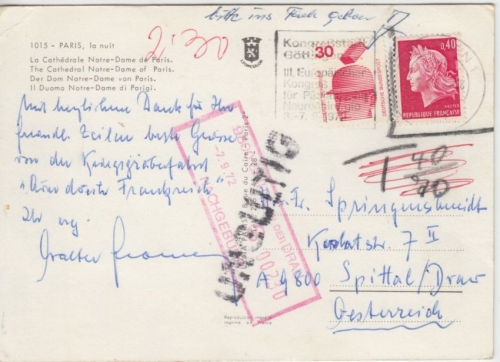 BRD - Dt.-/Franz. Mischfrankatur Karte n. ÖSTERREICH Göttingen 1972