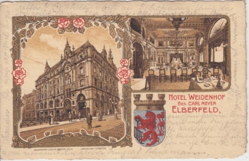NRW - Elberfeld Hotel Weidenhof Bes. Carl Meyer Litho gelaufen 1911