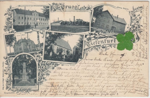 Schlesien - Tiefenfurt sw-Mehrbild-AK Gasthaus Porzellanfabrik etc gelaufen 1899