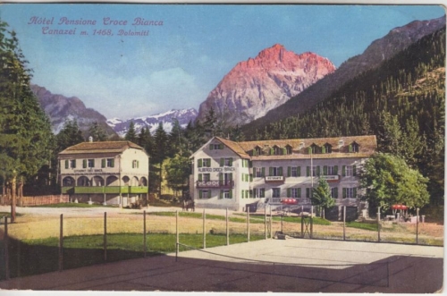Italien - Canazei Hotel Croce Bianca Fasstal Südtirol Trentino farb. AK ca. 1920