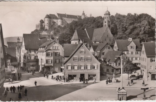 Baden-Württemberg - Heidenheim Jaekleplatz Schuhhaus Baumann sw-Fotokarte 1958