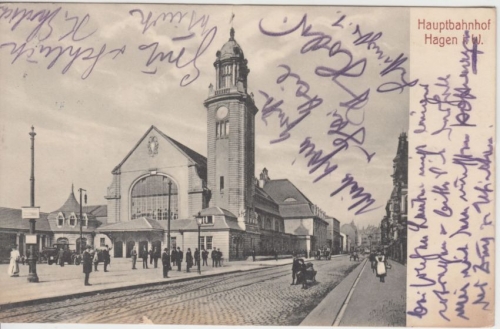 NRW - Hagen Hauptbahnhof sw-AK gelaufen 1911