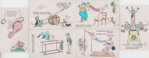 Sport - Turnen 6 versch Juxkarten Spottkarten Verlag WSSB ungebraucht ca 1910/20
