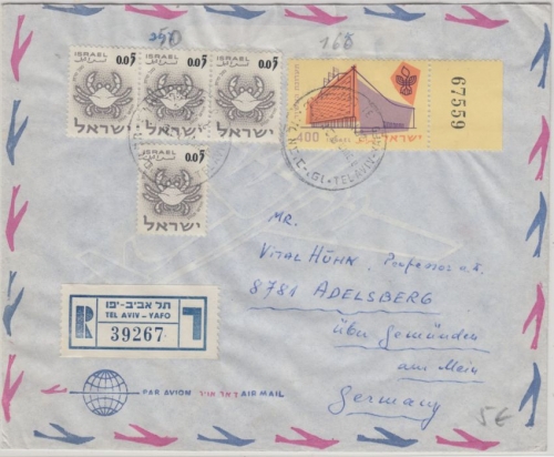Israel - 400 Pr Staatsjubiläum u.a. Luftpost Einschreibebrief Tel Aviv Yafo 1964
