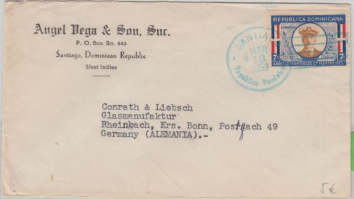 Rep. Dominicana - 7 C. Arreglo Fronterizo Brief Santiago - Rheinbach 1953
