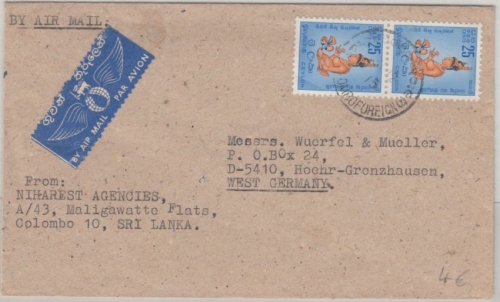 Ceylon/Sri lanka - 2x25 C. Wolkenmädchen Luftpostbrief Colombo Höhr-Grenzhausen