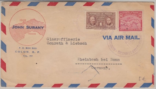 Panama - Colon 1950 illustr. Luftpostbrief n. Rheinbach b. Bonn