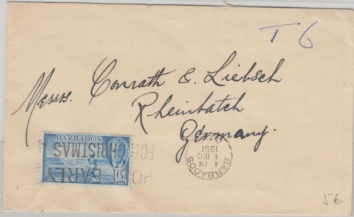 Barbados - 6 P. Fischer Brief Barbados GPO - Rheinbach b. Bonn 1951