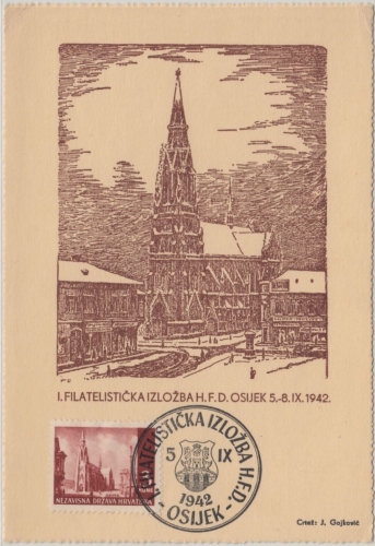 Kroatien - Osjek 1942 1. filatelistička izložba maximum karta