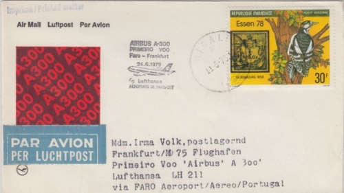 Rwandaise - Zuleitungspost Erstflug Faro - FFM 1979 Luftpost 30 Fr. Messe Essen